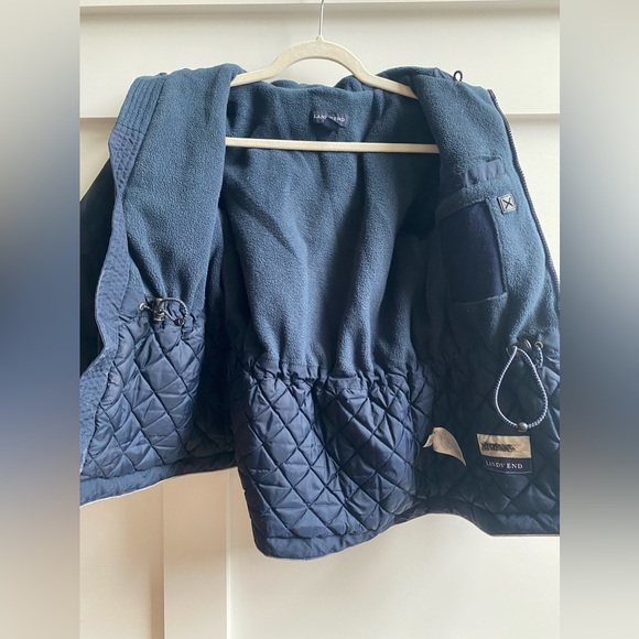 Land’s end navy weatherproof kids coat, medium / 8, fleece lined, hood, EUC - Picture 3 of 6